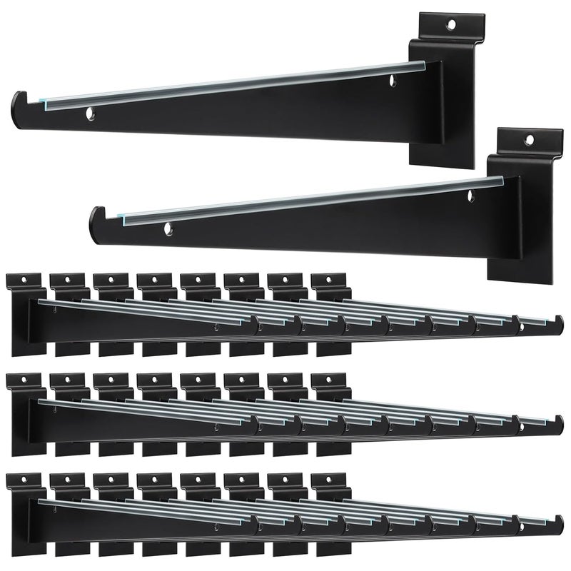 MUZIK 12" Black Metal Slatwall Shelf Brackets, Heavy Duty Accessories for Garage Slat Panels Shelving Display (24) - Image 1